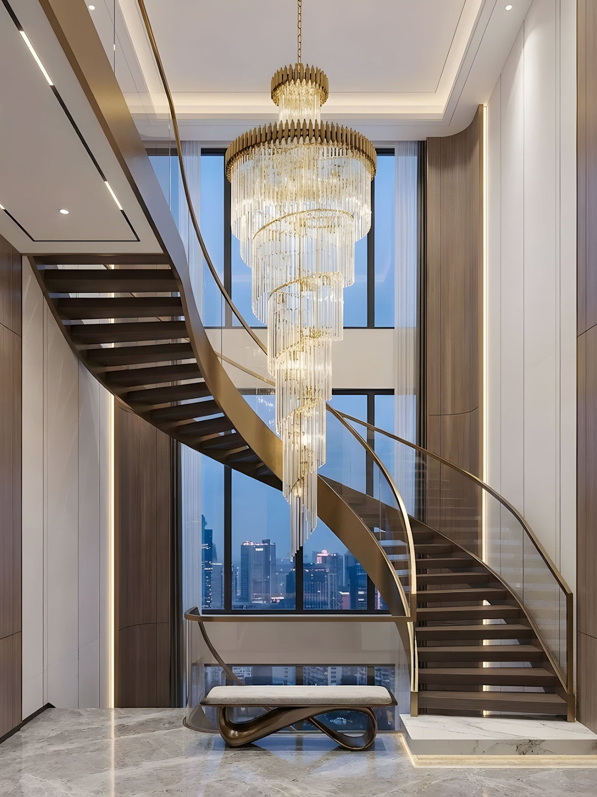 Crystal Spiral Chandelier – Modern Gold Crystal Statement Light for Grand Interiors