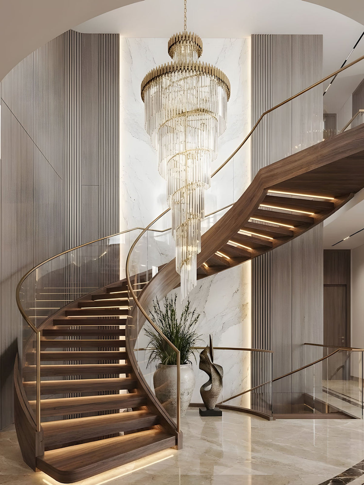 Crystal Spiral Chandelier – Modern Gold Crystal Statement Light for Grand Interiors