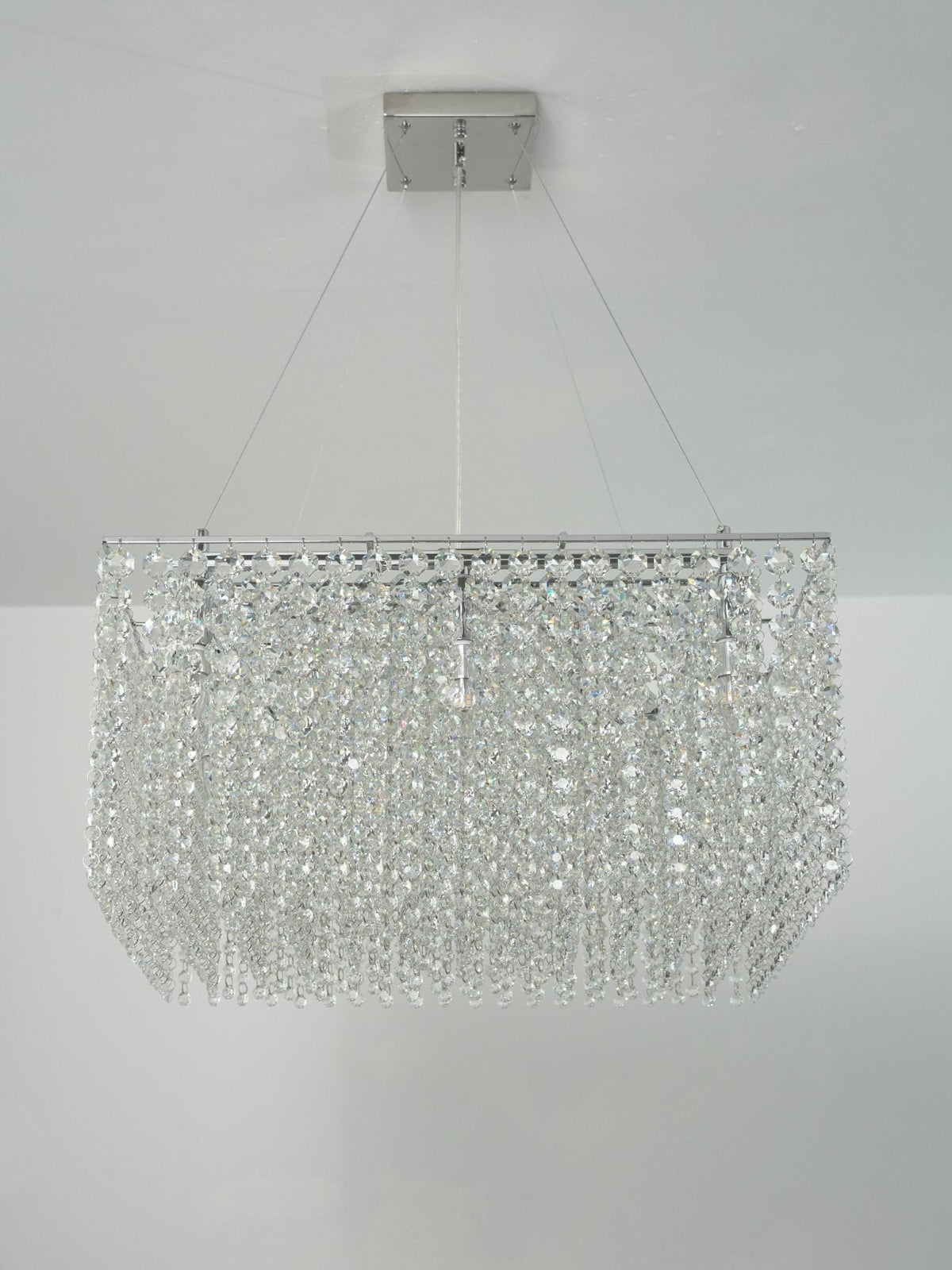 Crystal Frame Chandelier – Modern Geometric Pendant Light for Dining Room and Living Room