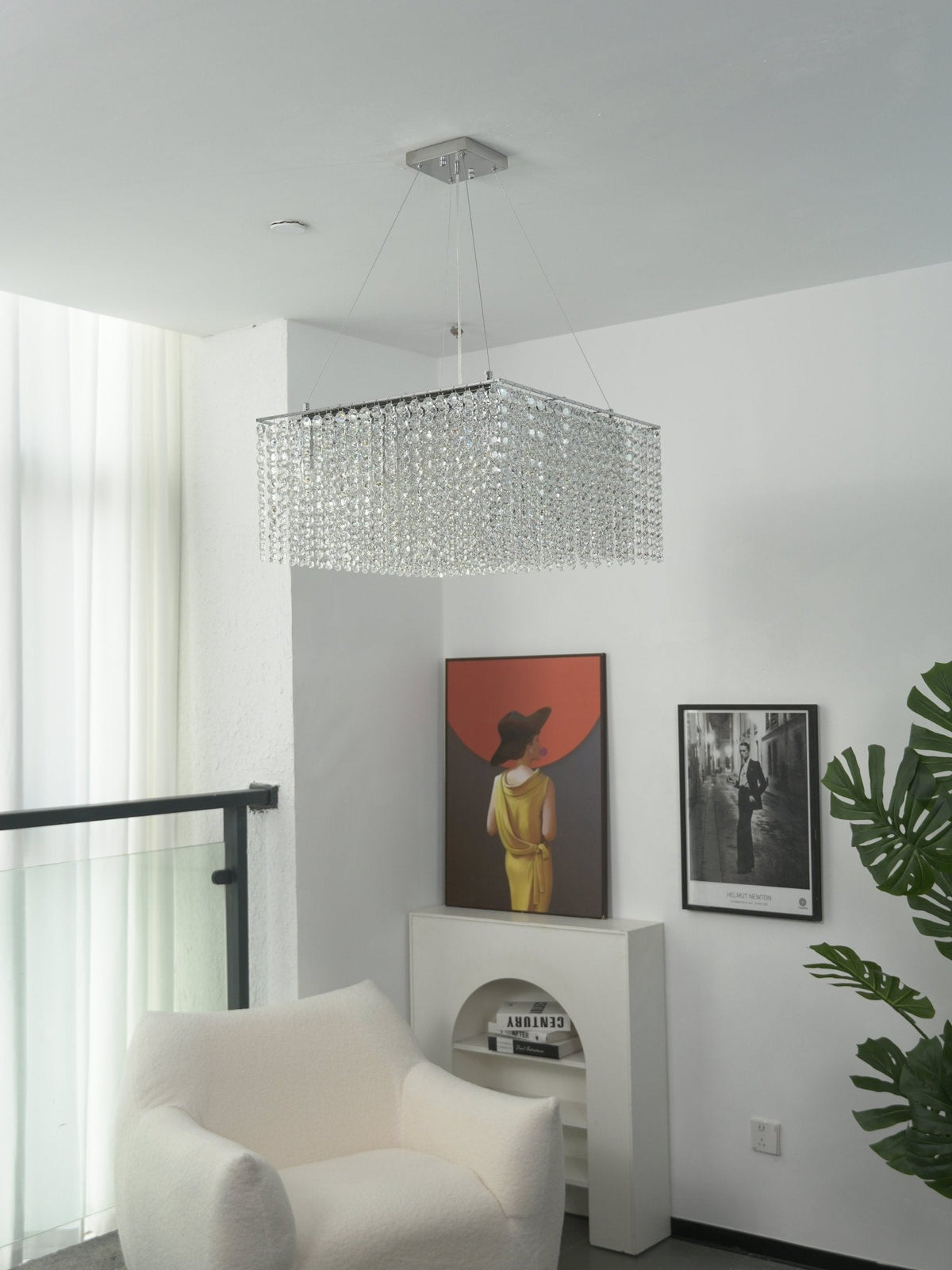 Crystal Frame Chandelier – Modern Geometric Pendant Light for Dining Room and Living Room