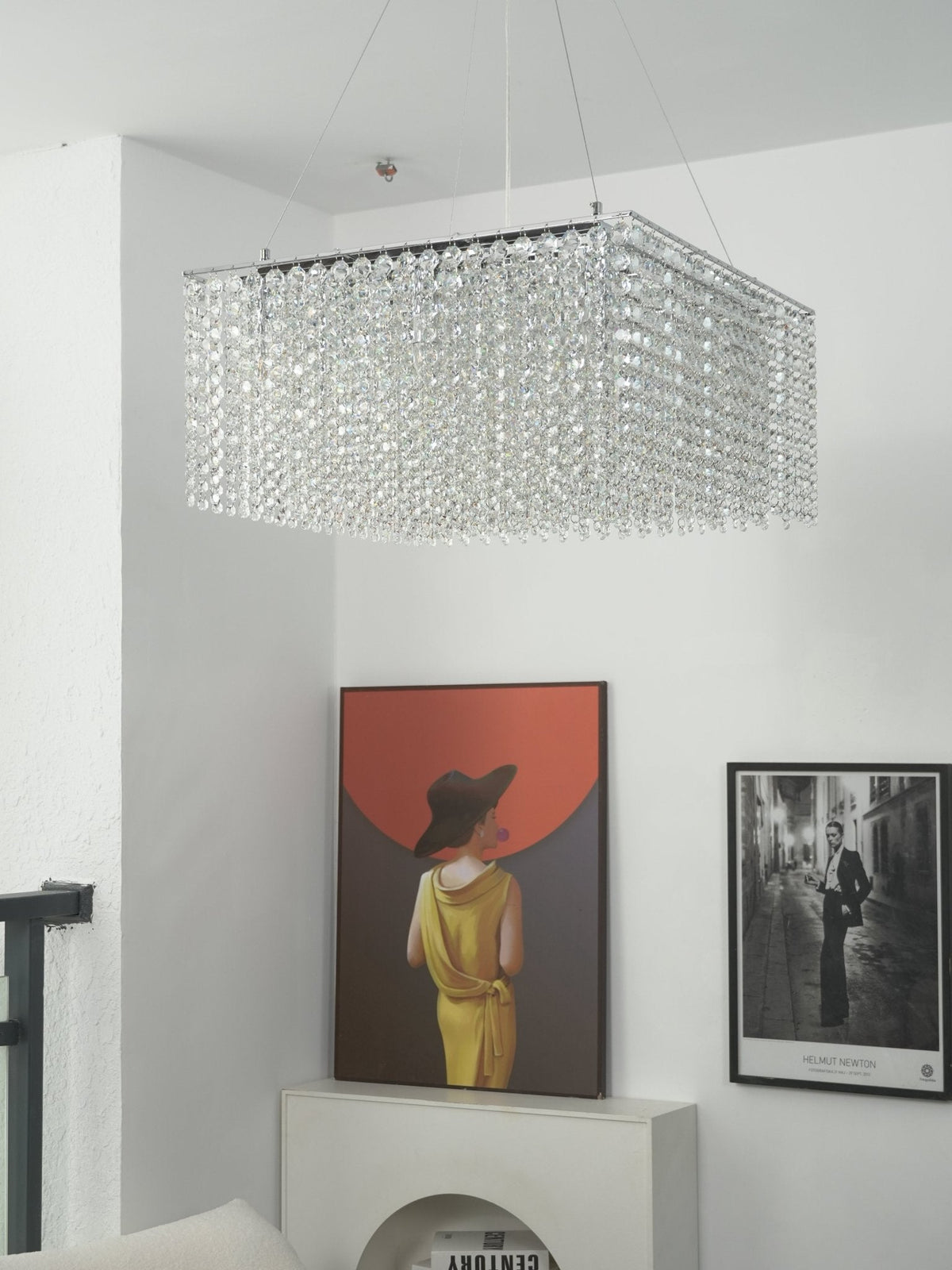 Crystal Frame Chandelier – Modern Geometric Pendant Light for Dining Room and Living Room
