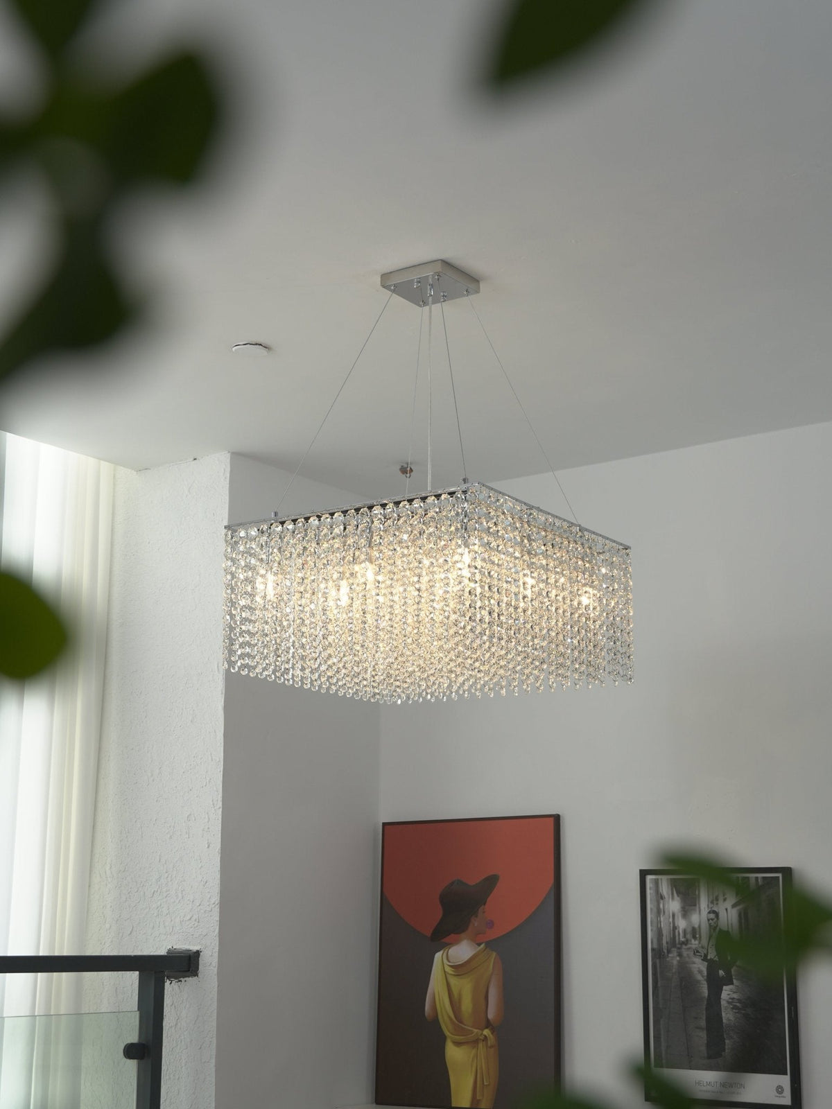 Crystal Frame Chandelier – Modern Geometric Pendant Light for Dining Room and Living Room