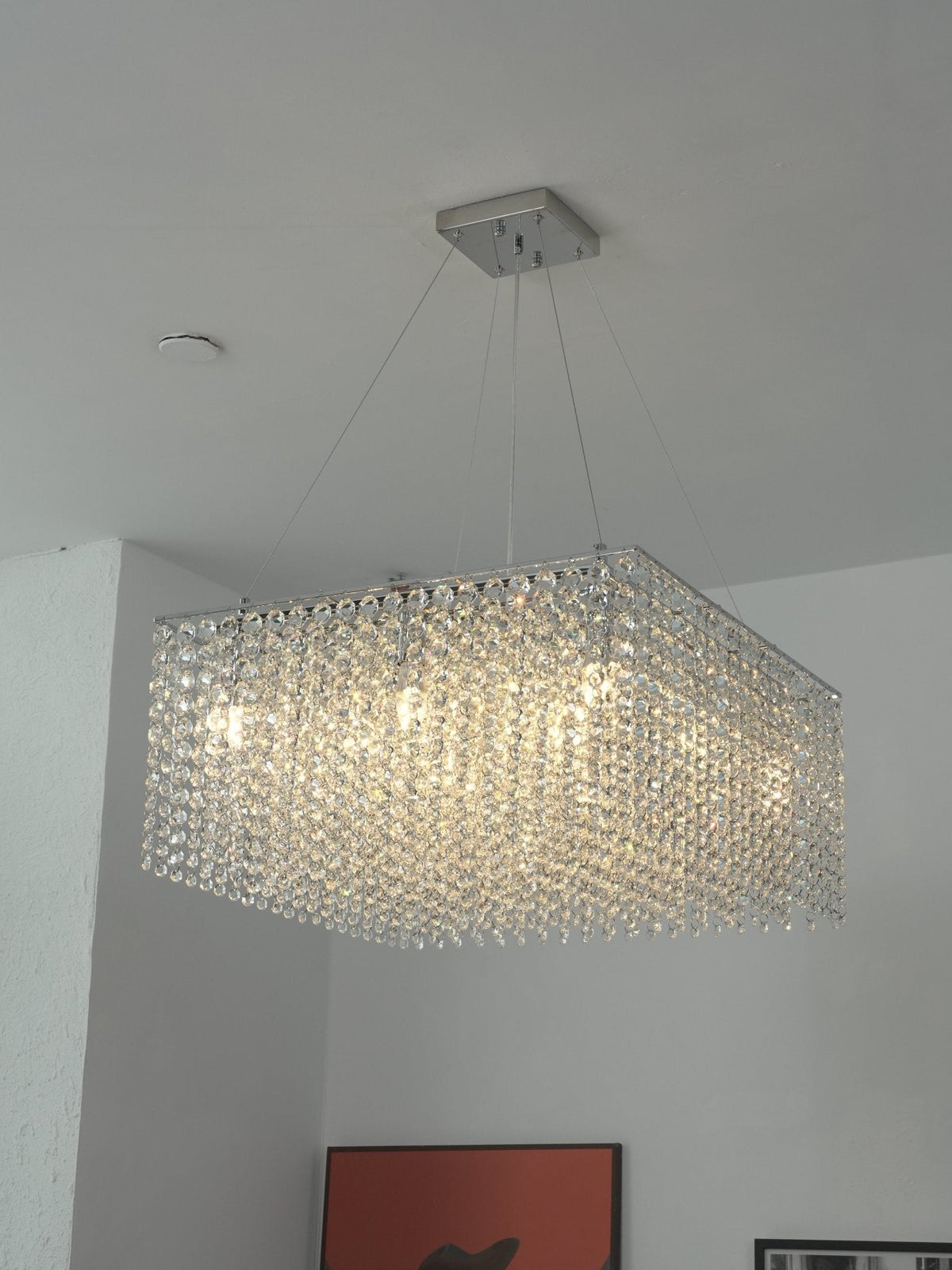 Crystal Frame Chandelier – Modern Geometric Pendant Light for Dining Room and Living Room