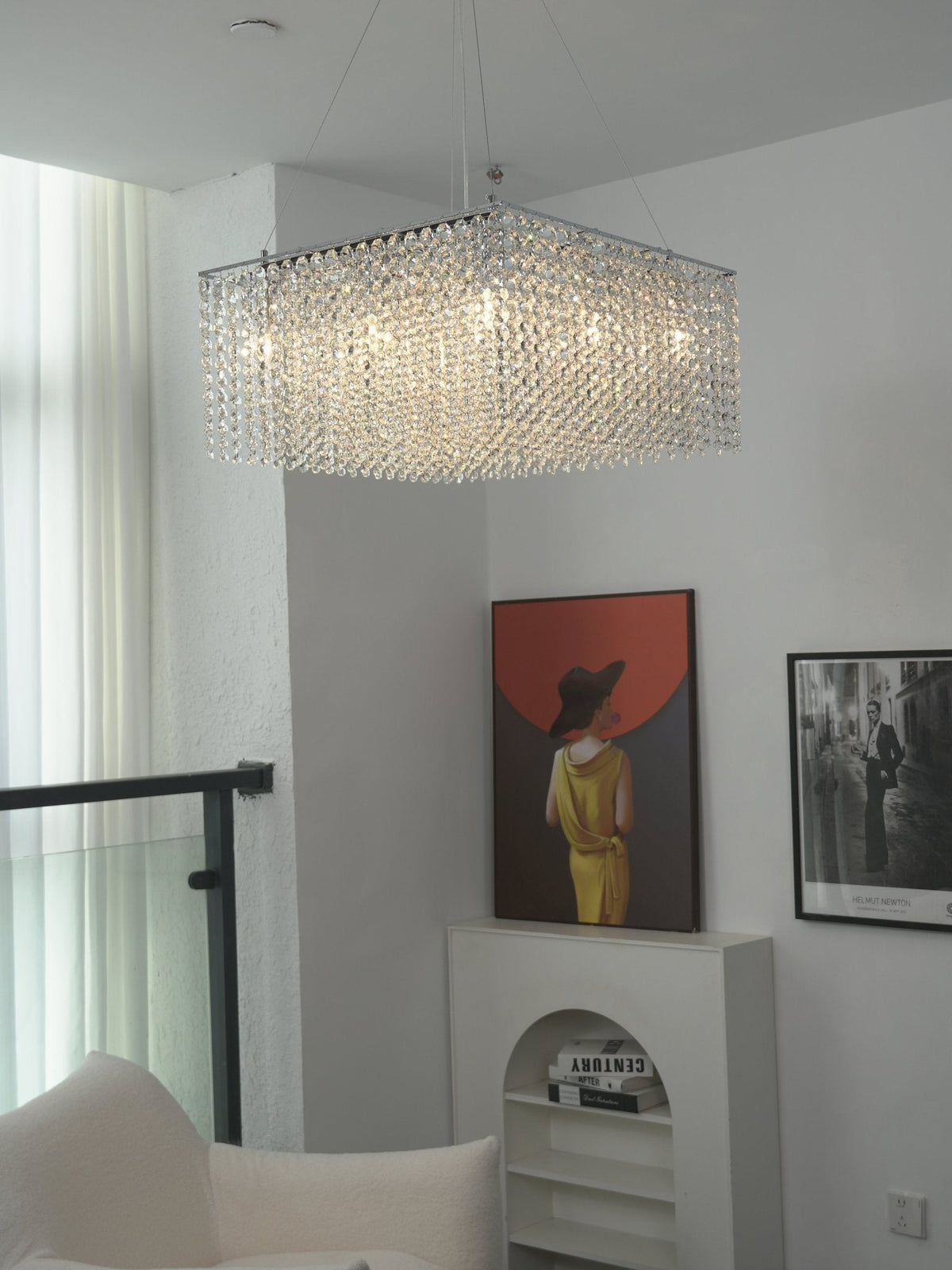 Crystal Frame Chandelier – Modern Geometric Pendant Light for Dining Room and Living Room