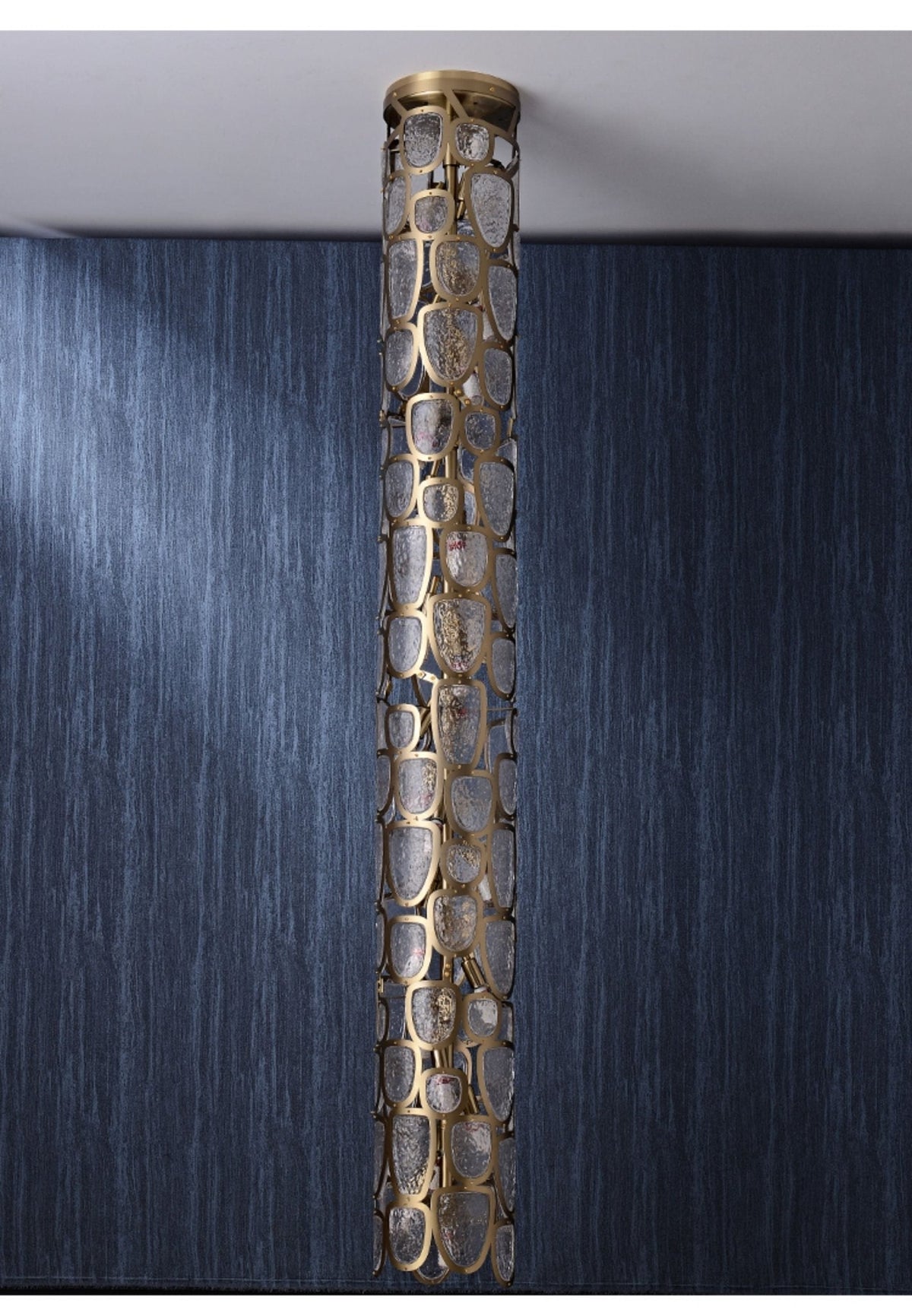 Crystal Mosaic Column Chandelier | Modern Crystal Pendant Light for Dining Room & Foyer