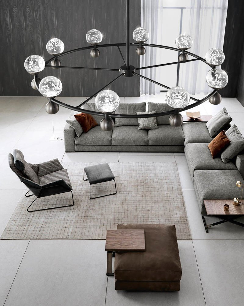 Crystal Nebula Chandelier – Modern Brass and Glass Pendant Light