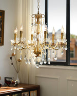 Crystal Pearl Chandelier in Brass with Clear Crystal Beads
