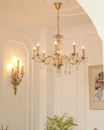 Crystal Pearl Chandelier in Brass with Clear Crystal Beads