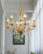 Crystal Pearl Chandelier in Brass with Clear Crystal Beads
