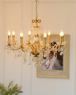 Crystal Pearl Chandelier in Brass with Clear Crystal Beads