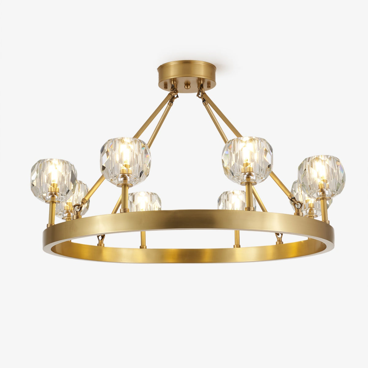 Crystal Round Gold Brass Chandelier for Dining Room and Living Room