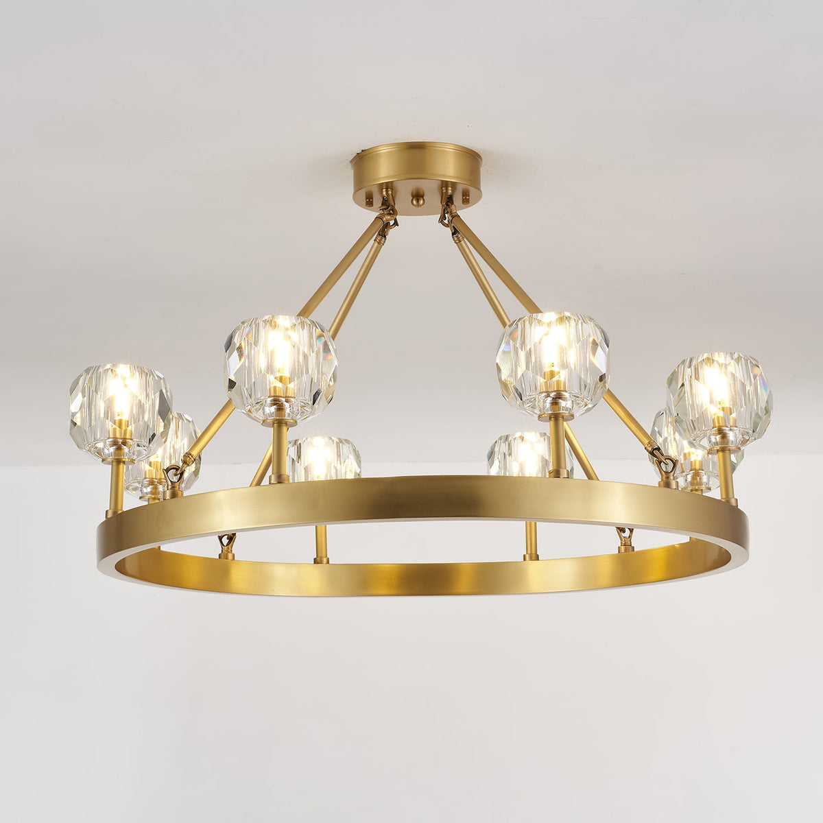 Crystal Round Gold Brass Chandelier for Dining Room and Living Room