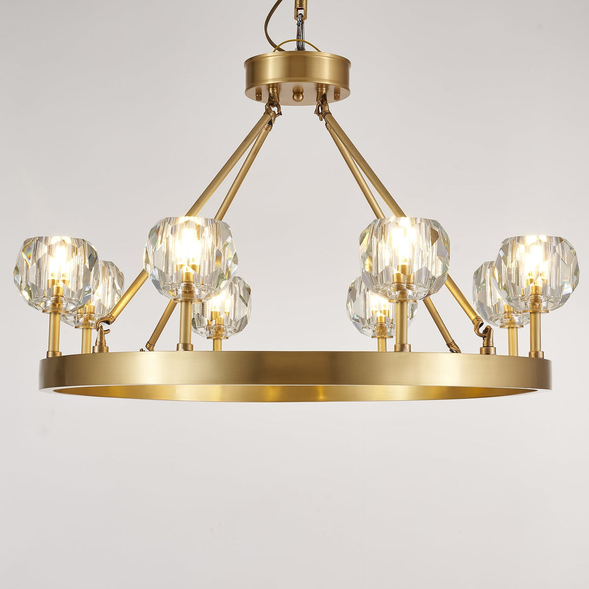Crystal Round Gold Brass Chandelier for Dining Room and Living Room