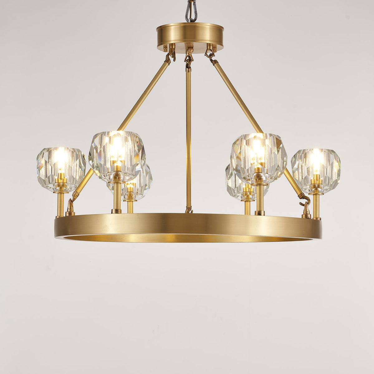 Crystal Round Gold Brass Chandelier for Dining Room and Living Room