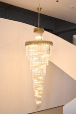 Crystal Spiral Chandelier – Modern Gold Crystal Statement Light for Grand Interiors
