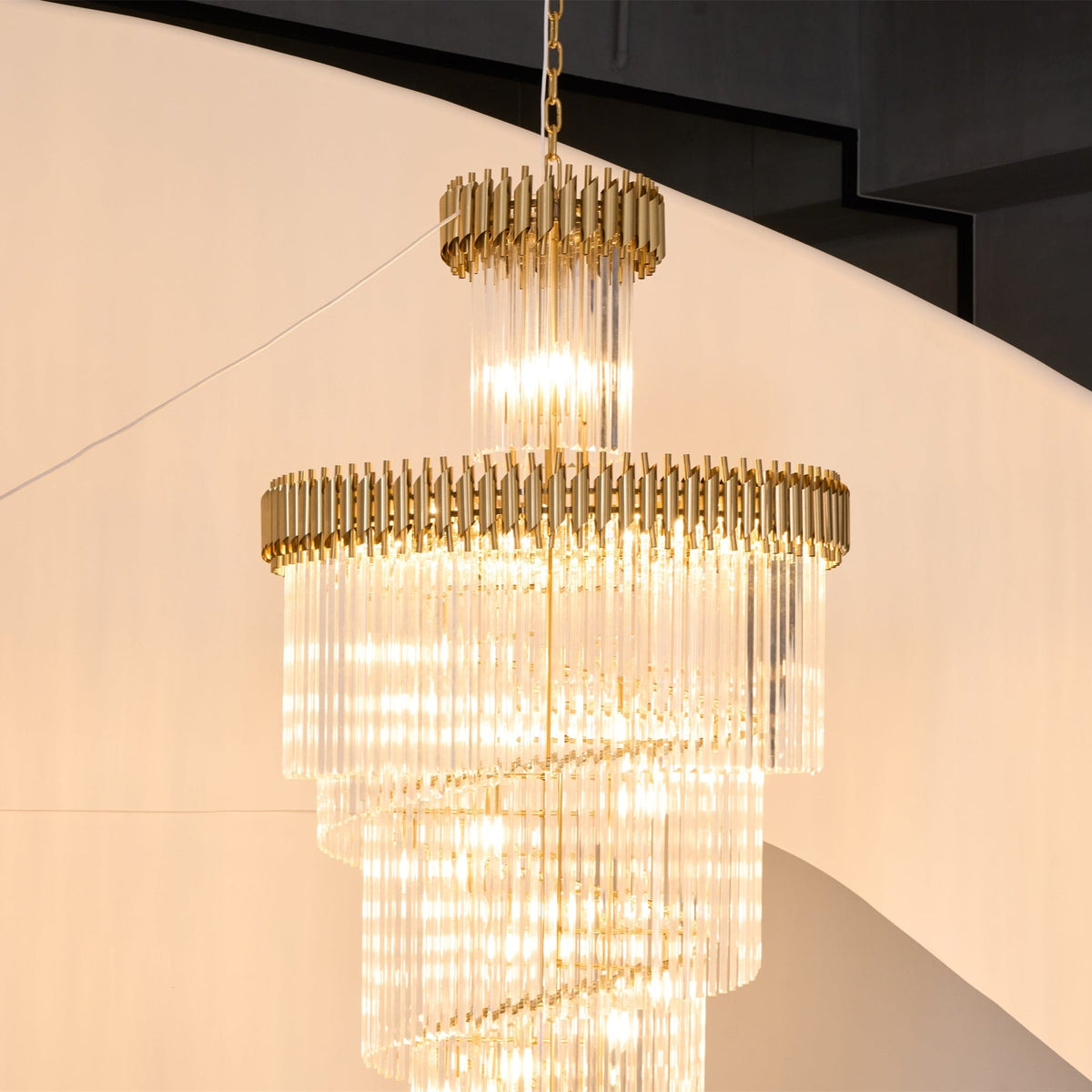 Crystal Spiral Chandelier – Modern Gold Crystal Statement Light for Grand Interiors