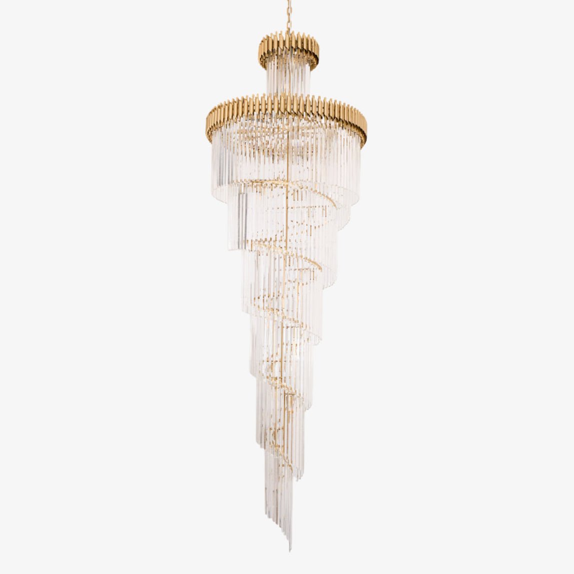 Crystal Spiral Chandelier – Modern Gold Crystal Statement Light for Grand Interiors