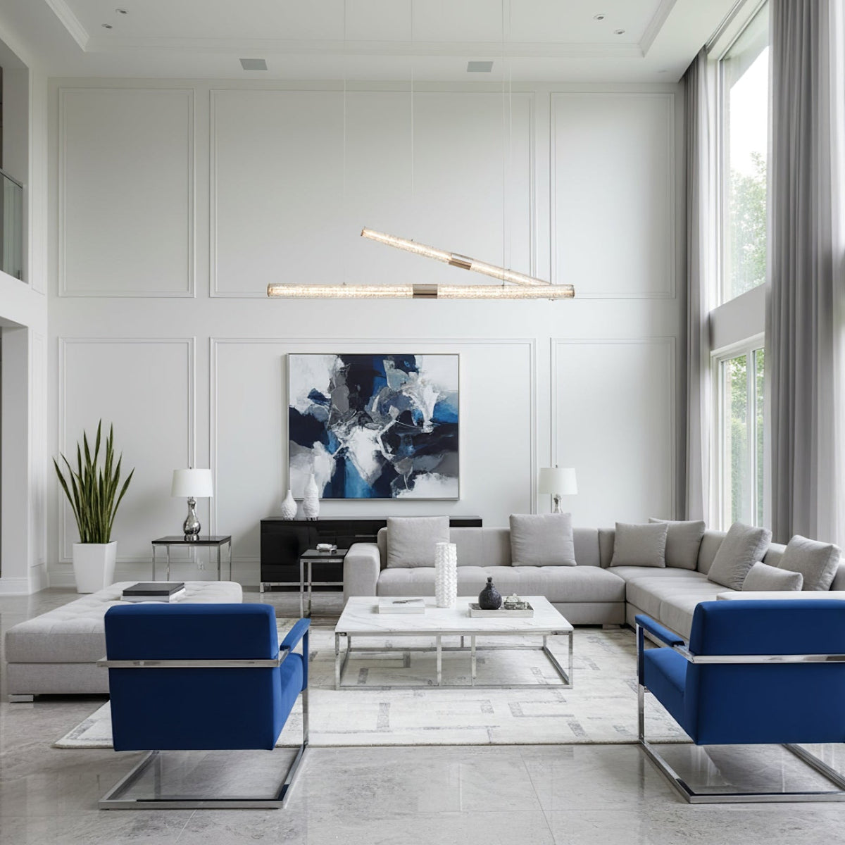 Crystal Stream Linear LED Pendant Light for Dining Room and Kitchen Island