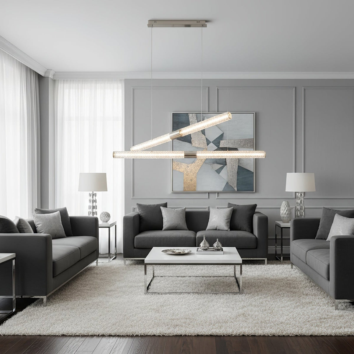 Crystal Stream Linear LED Pendant Light for Dining Room and Kitchen Island