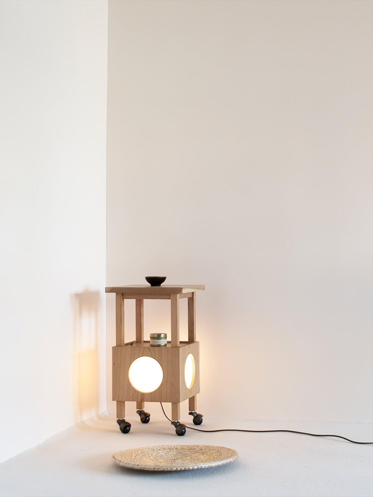 Cubby Mobile Table Lamp in Cherry Wood and Acrylic