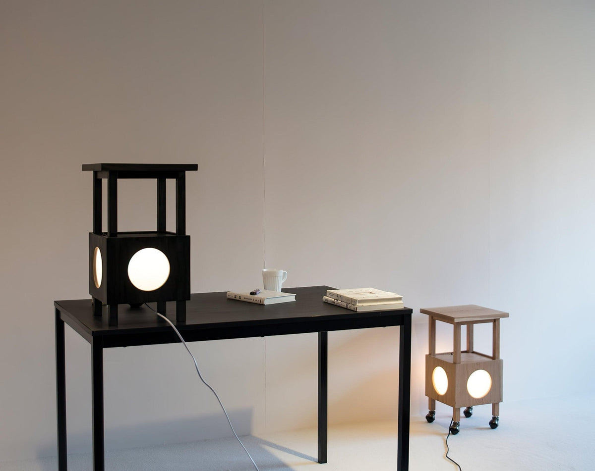 Cubby Mobile Table Lamp in Cherry Wood and Acrylic