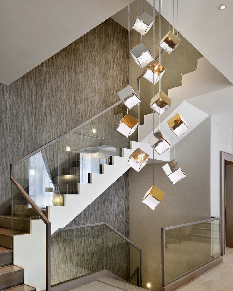 Cubic Luster Cascade Chandelier – Modern Geometric Crystal Pendant Light