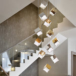 Cubic Luster Cascade Chandelier – Modern Geometric Crystal Pendant Light
