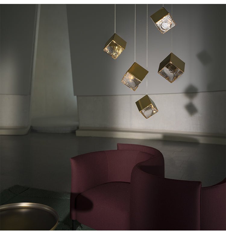 Cubic Luster Cascade Chandelier – Modern Geometric Crystal Pendant Light