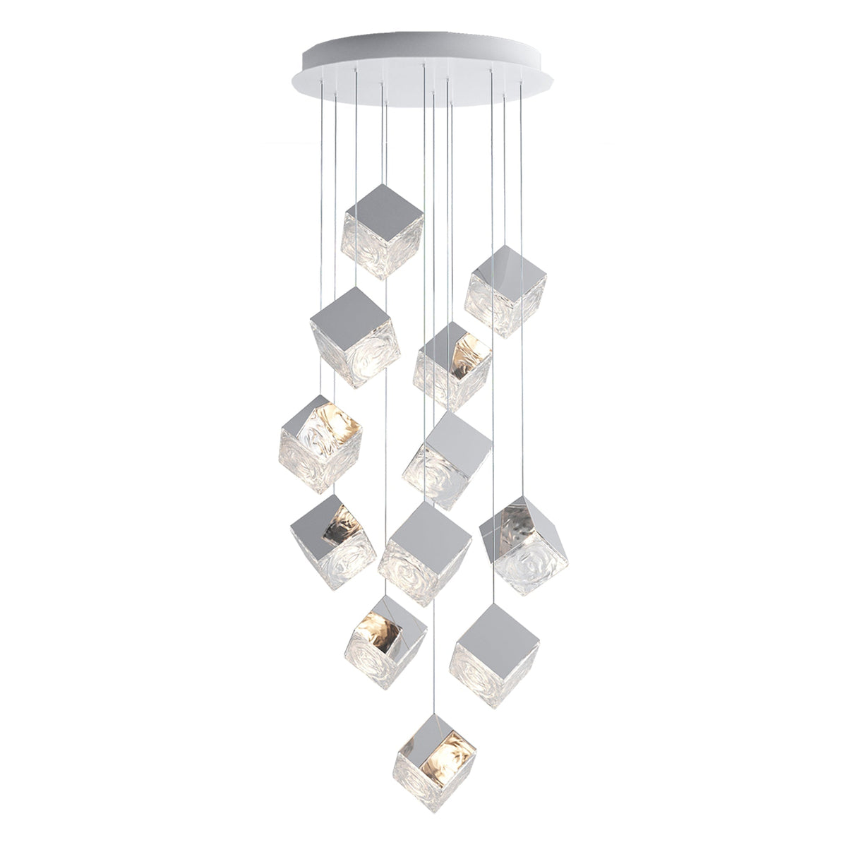 Cubic Luster Cascade Chandelier – Modern Geometric Crystal Pendant Light