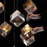 Cubic Luster Cascade Chandelier – Modern Geometric Crystal Pendant Light