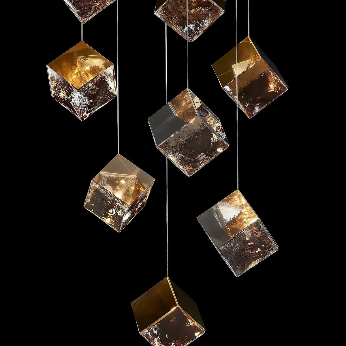 Cubic Luster Cascade Chandelier – Modern Geometric Crystal Pendant Light