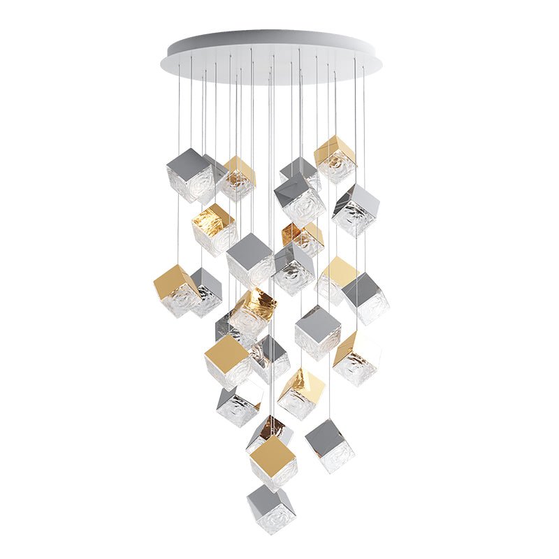 Cubic Luster Cascade Chandelier – Modern Geometric Crystal Pendant Light