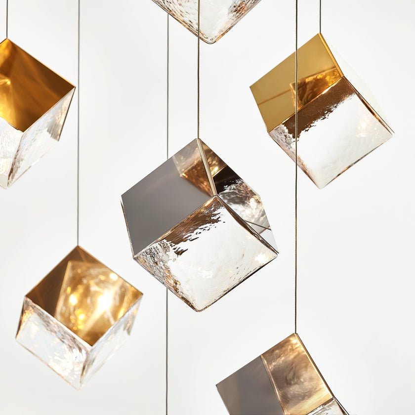 Cubic Luster Cascade Chandelier – Modern Geometric Crystal Pendant Light