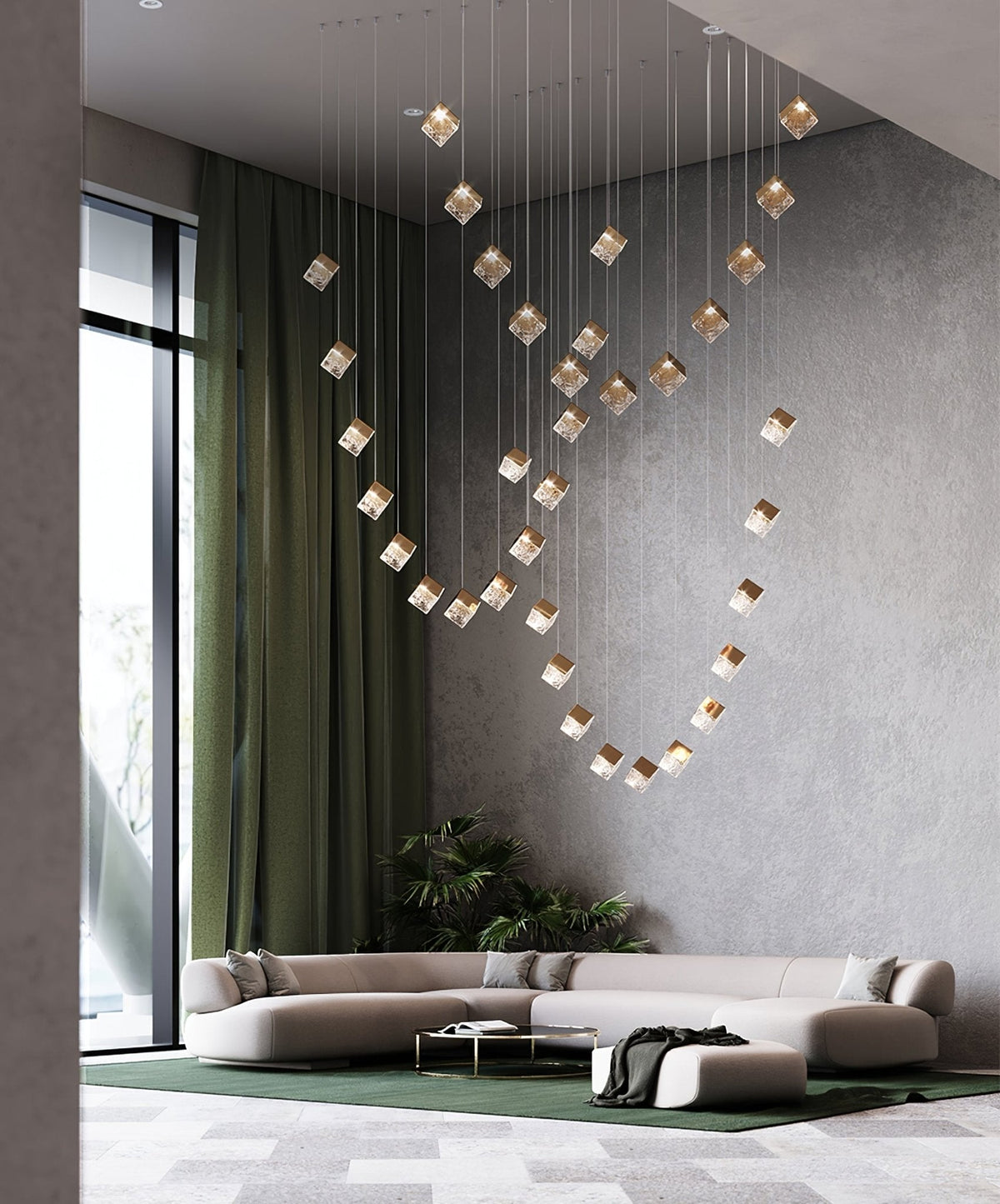 Cubic Luster Cascade Chandelier – Modern Geometric Crystal Pendant Light