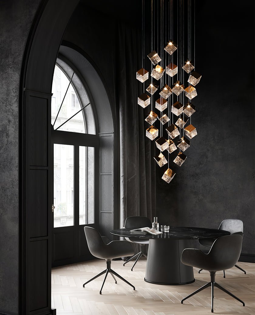 Cubic Luster Cascade Chandelier – Modern Geometric Crystal Pendant Light