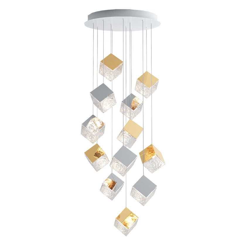 Cubic Luster Cascade Chandelier – Modern Geometric Crystal Pendant Light