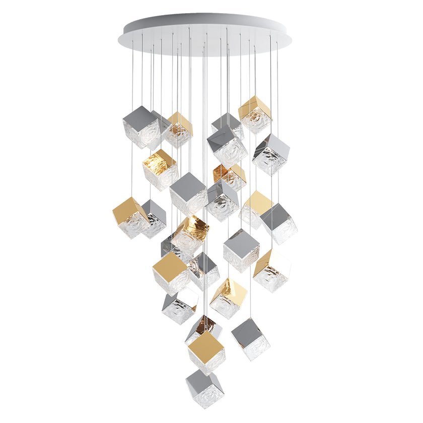 Cubic Luster Cascade Chandelier – Modern Geometric Crystal Pendant Light