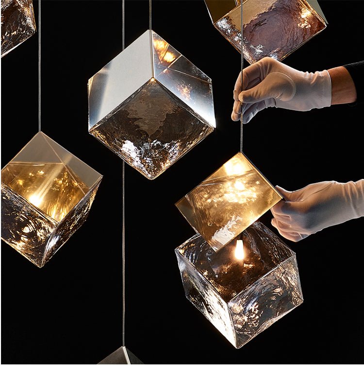 Cubic Luster Cascade Chandelier – Modern Geometric Crystal Pendant Light