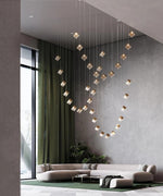 Cubic Luster Cascade Chandelier – Modern Geometric Crystal Pendant Light
