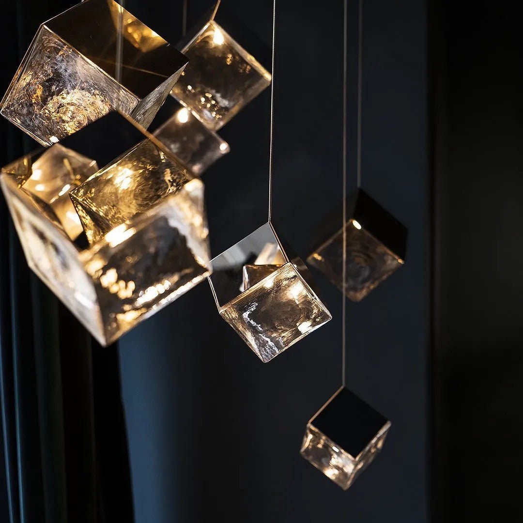 Cubic Luster Cascade Chandelier – Modern Geometric Crystal Pendant Light