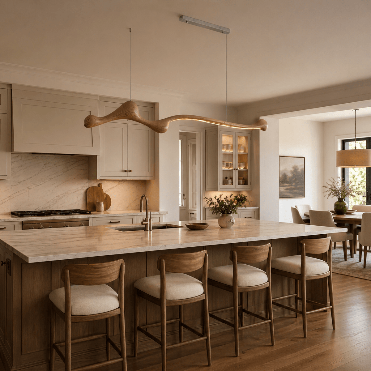 Curva Sculptural Wood LED Pendant Light – Modern Organic Design