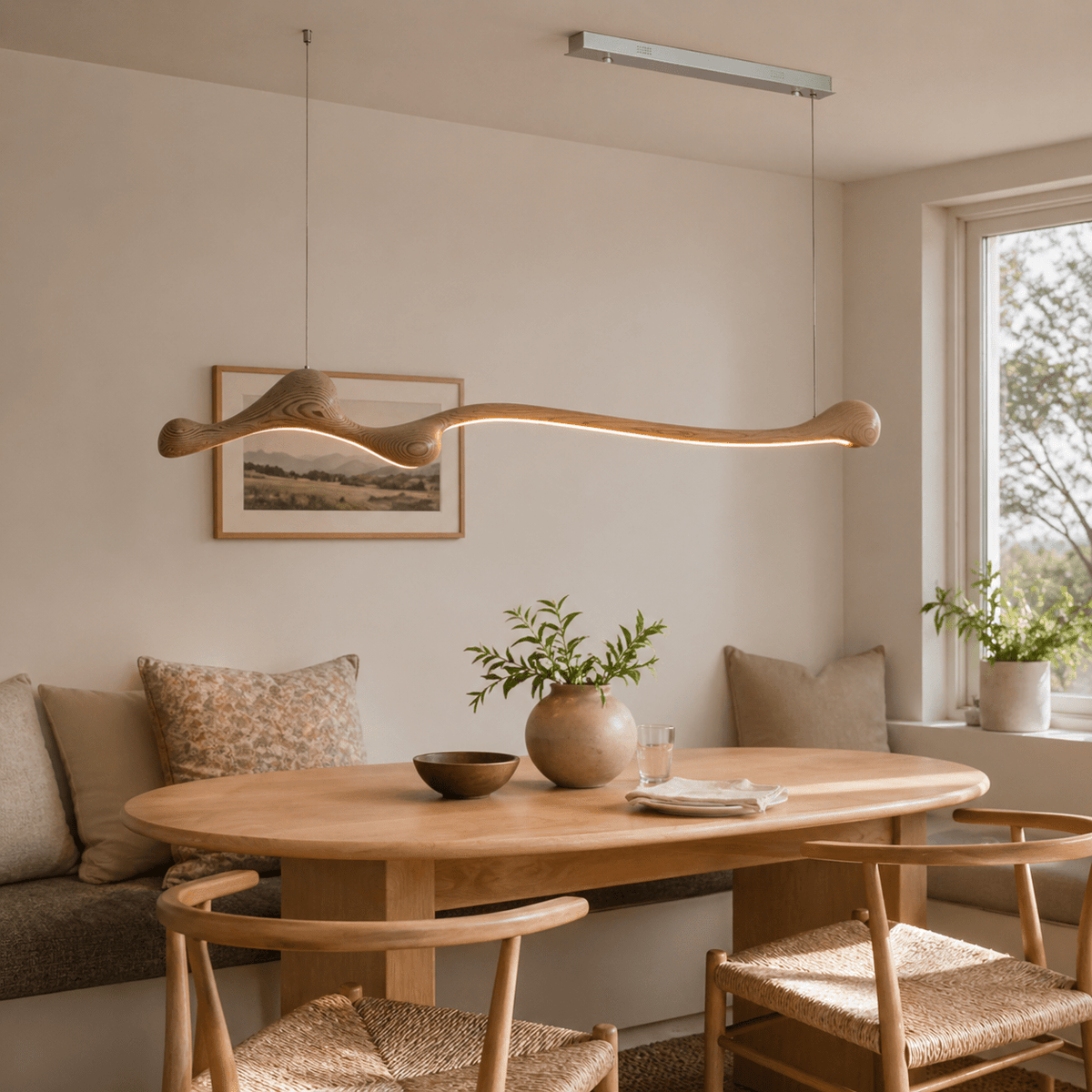 Curva Sculptural Wood LED Pendant Light – Modern Organic Design