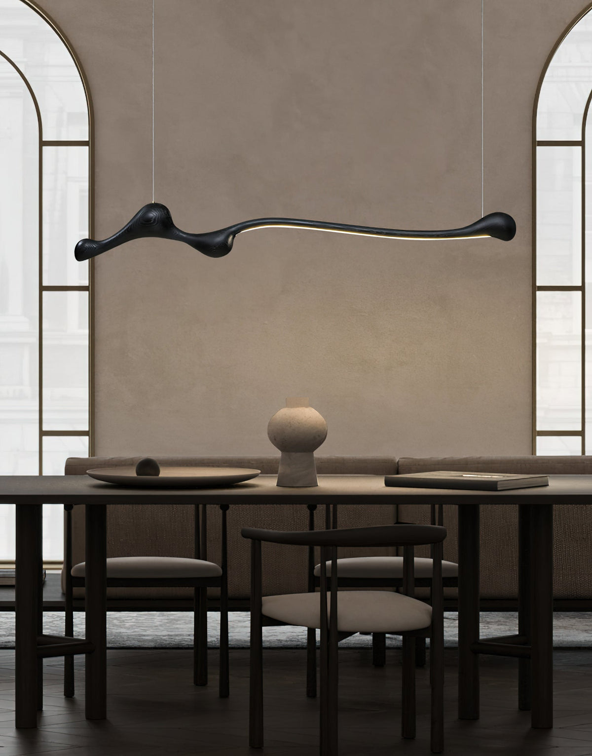Curva Sculptural Wood LED Pendant Light – Modern Organic Design