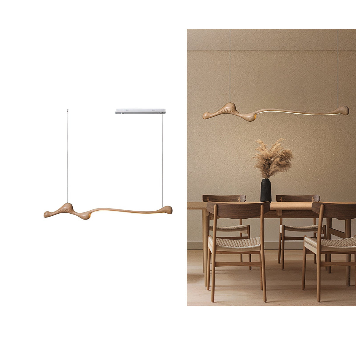 Curva Sculptural Wood LED Pendant Light – Modern Organic Design