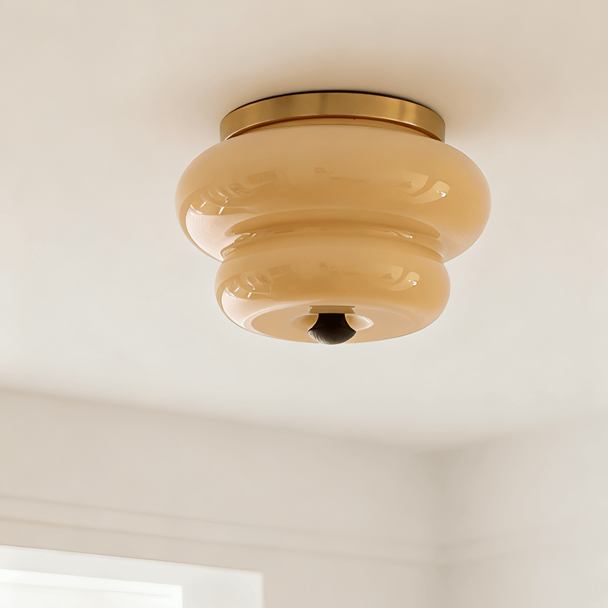 Curvaceous Flush Mount Ceiling Light with Gold Accents and Glass Shade