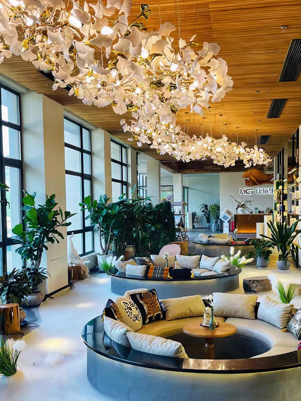 Gingko Leaves Linear Chandelier – Hand-Cast Porcelain Sculptural Pendant Light
