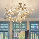 Gingko Leaves Linear Chandelier – Hand-Cast Porcelain Sculptural Pendant Light
