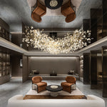 Gingko Leaves Linear Chandelier – Hand-Cast Porcelain Sculptural Pendant Light