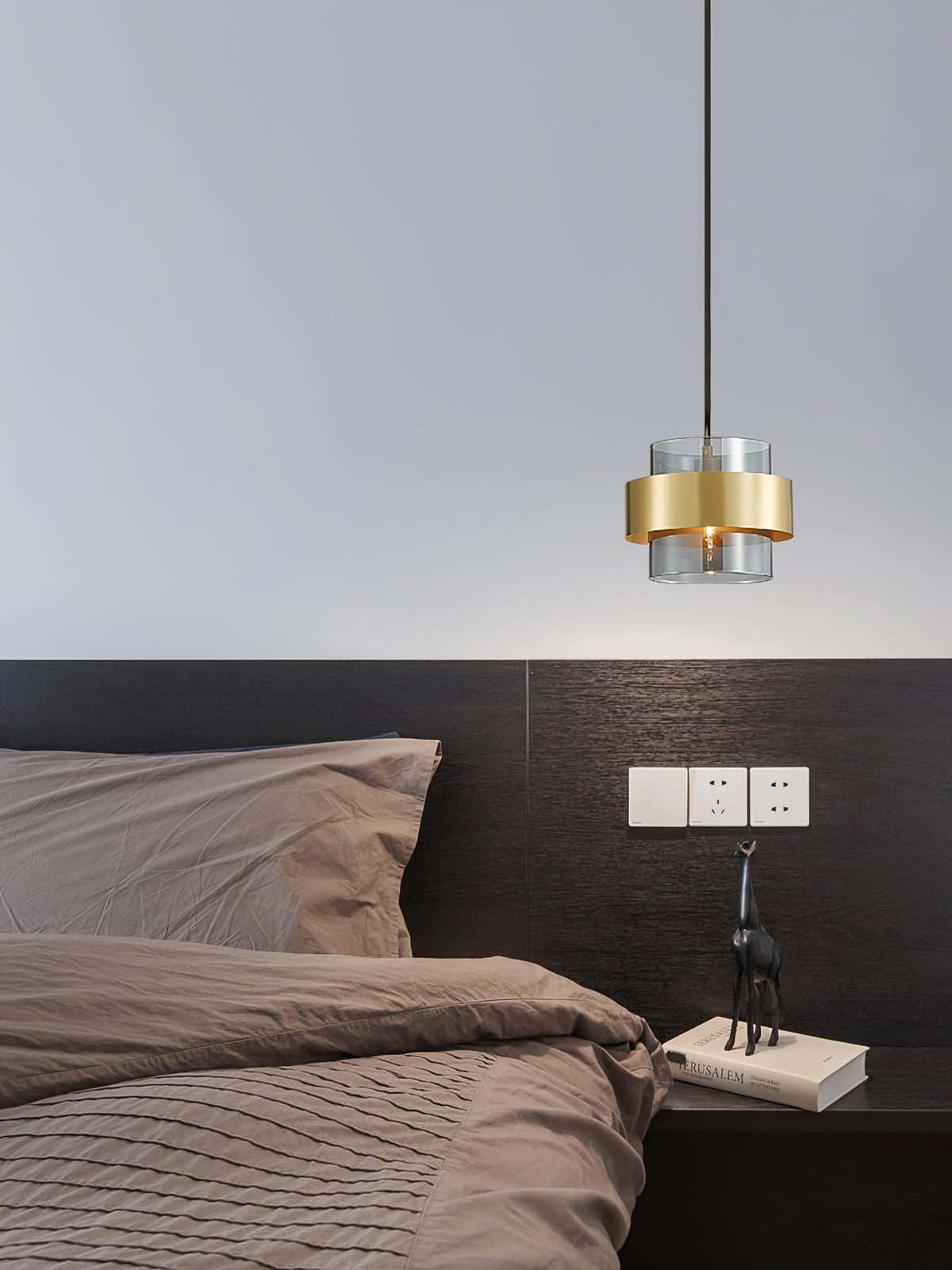 Cylinder Glass Pendant Light with Brass Accents for Modern Interiors