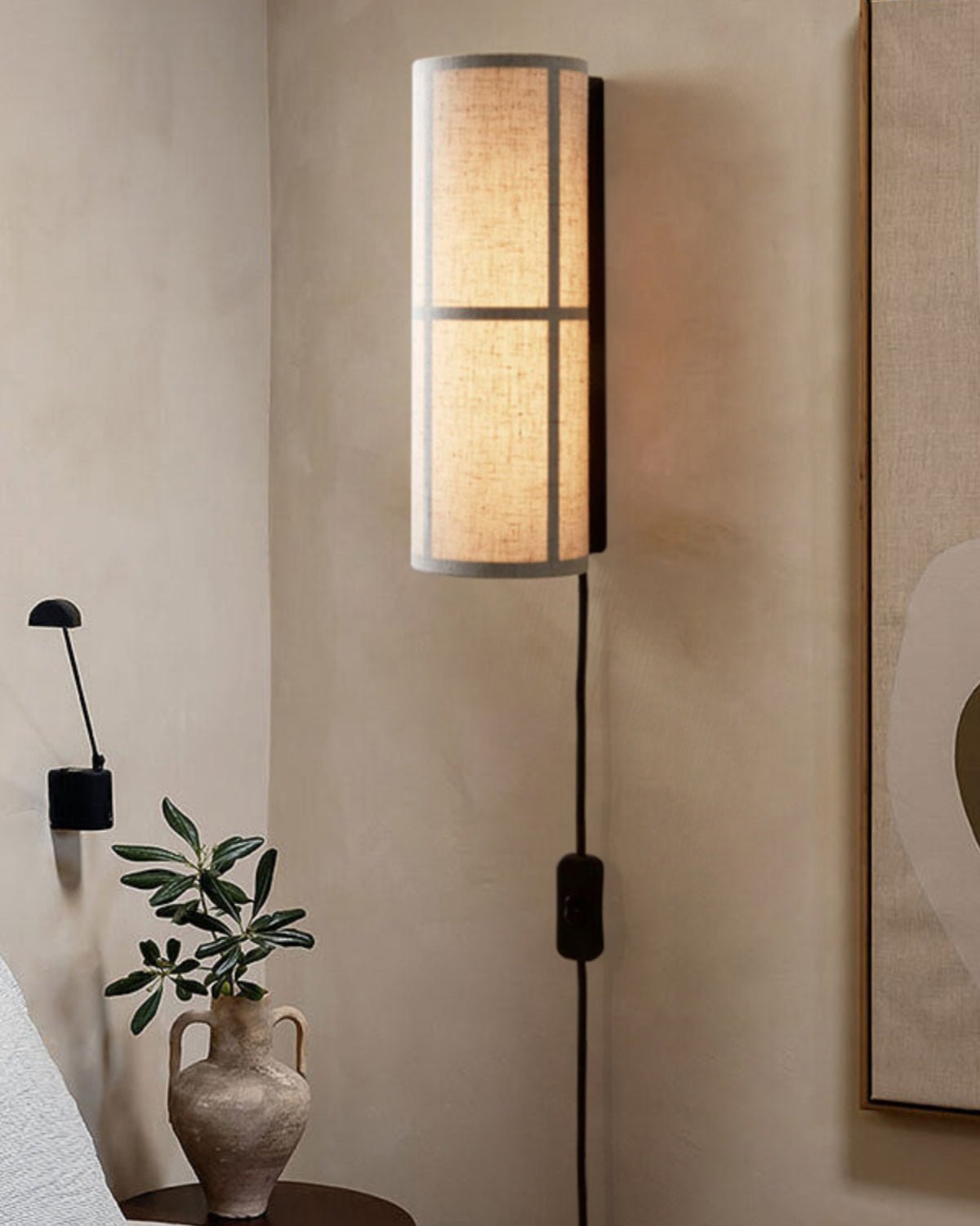 Cylinder Fabric Plug In Wall Lamp